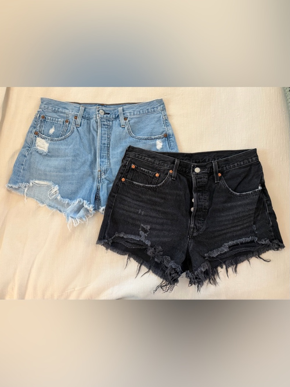 Signature by Levi Strauss Distressed Jean Shorts - Light Blue & Black